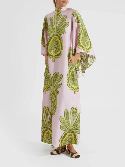 Robe longue avec imprimé gros ananas tropical