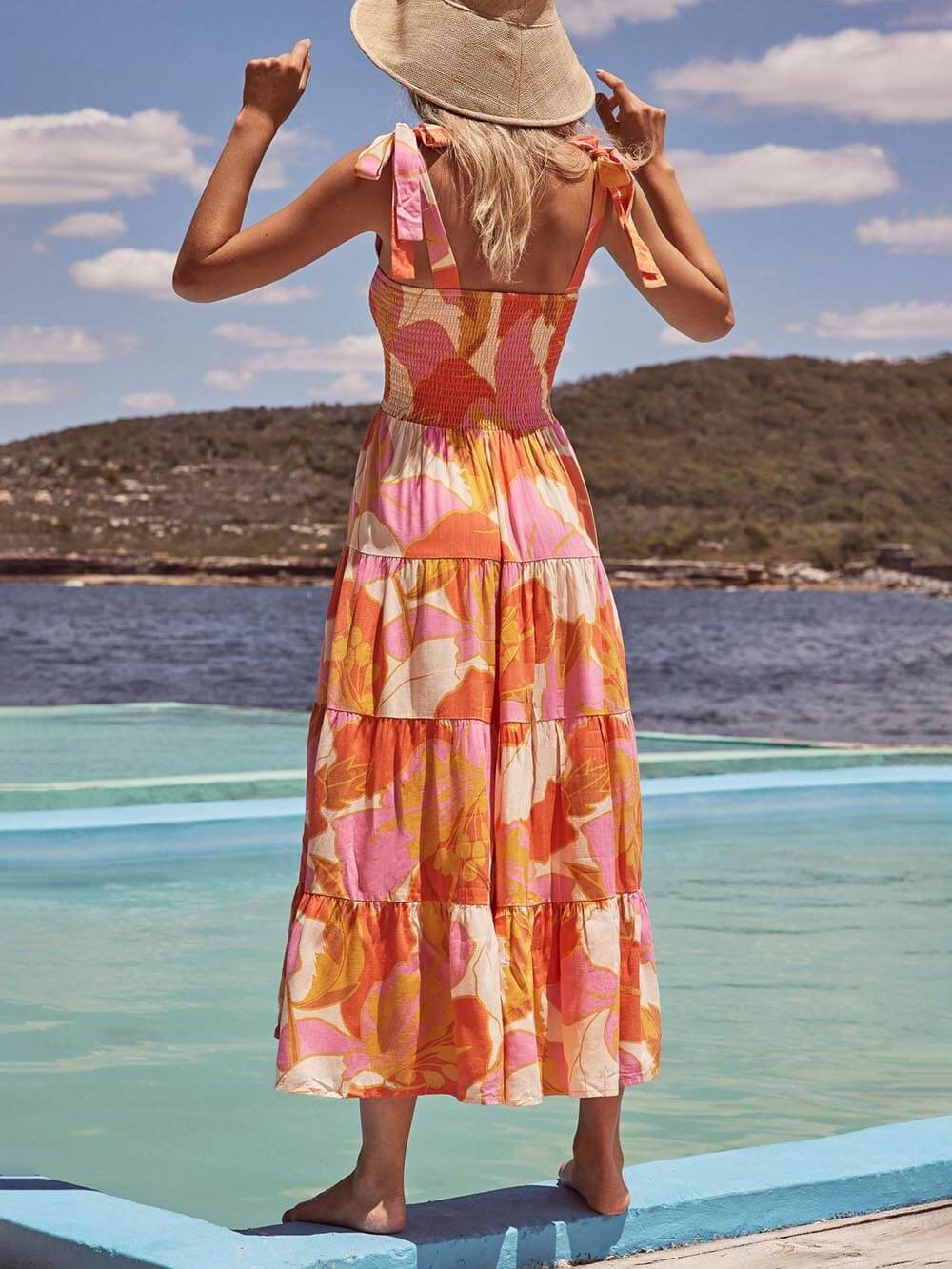 Robe caraco plissée sans manches à imprimé poitrine « Charme Marin » en tissu stretch