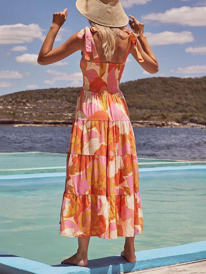 Robe caraco plissée sans manches à imprimé poitrine « Charme Marin » en tissu stretch
