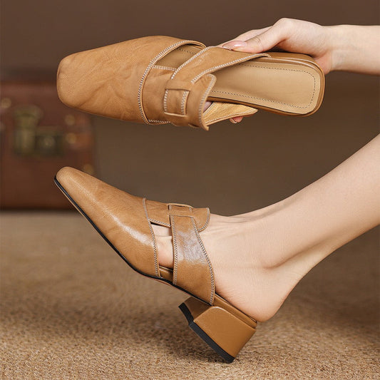 Mules en cuir à bout carré Lawson