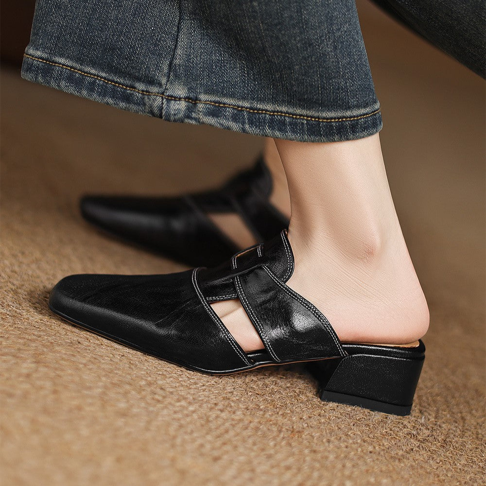 Mules en cuir à bout carré Lawson