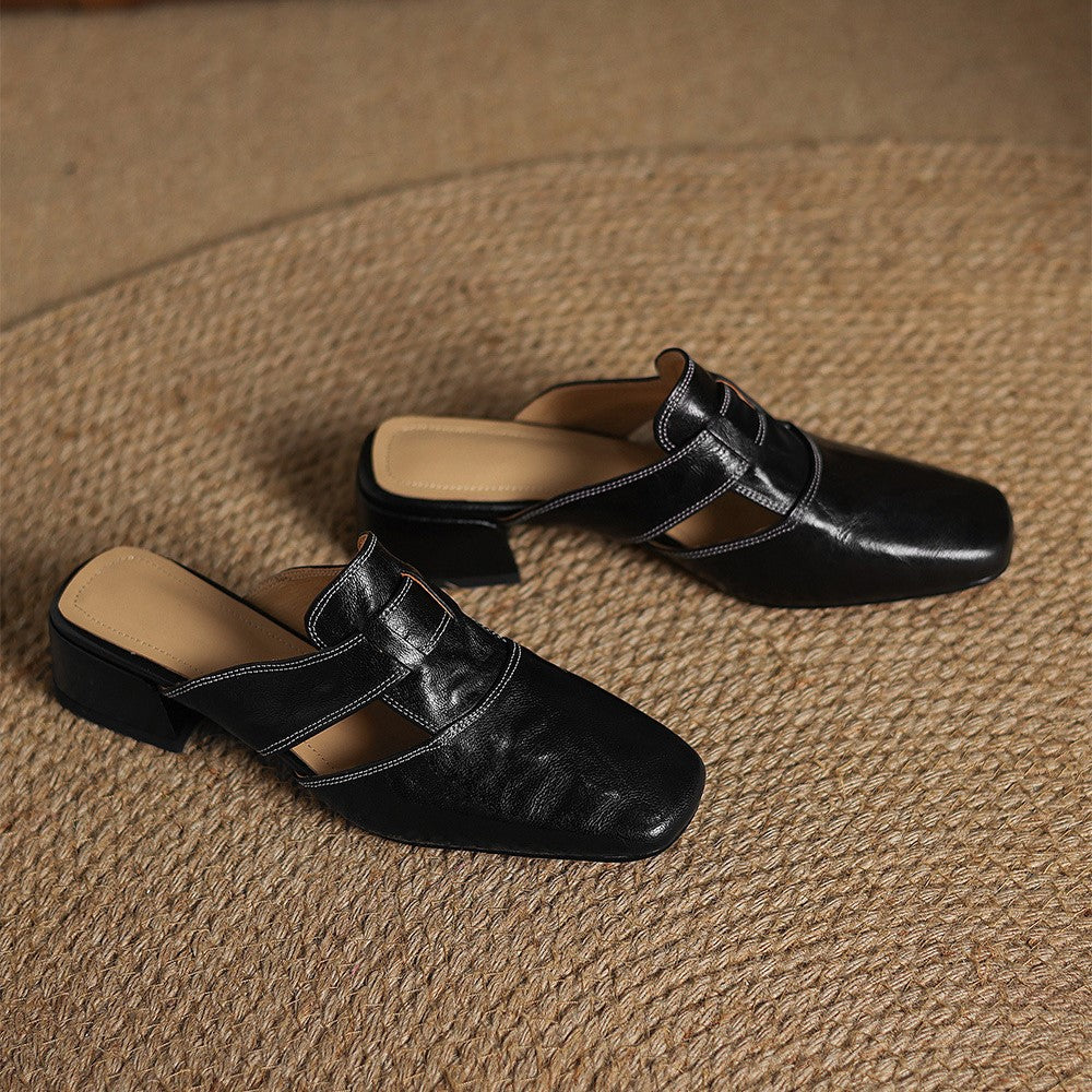 Mules en cuir à bout carré Lawson