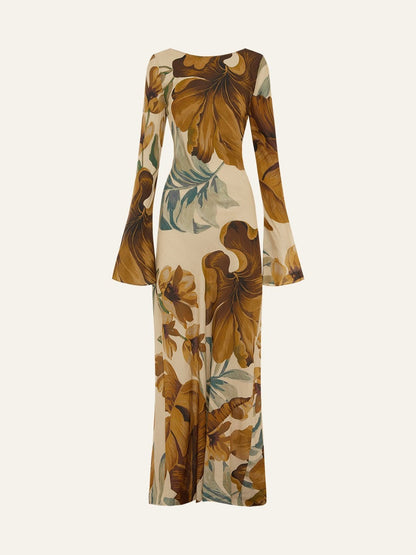 Robe longue à motifs végétaux dessinés à la main