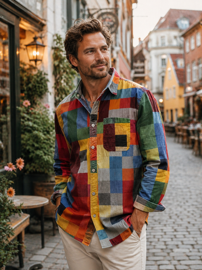 Pull tricoté patchwork Leo