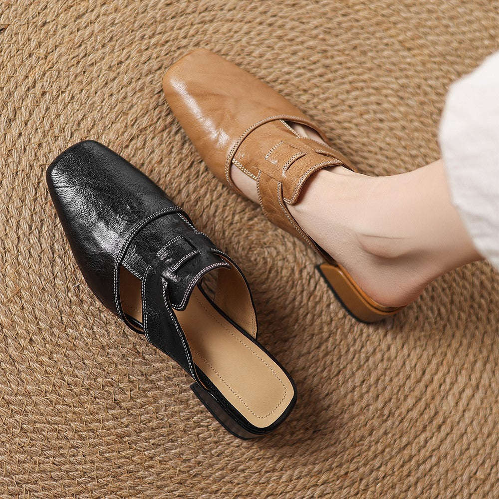 Mules en cuir à bout carré Lawson