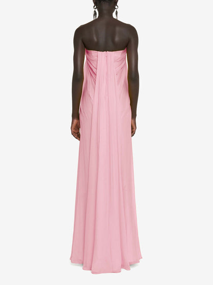 Robe longue plissée trapèze élégante sans bretelles