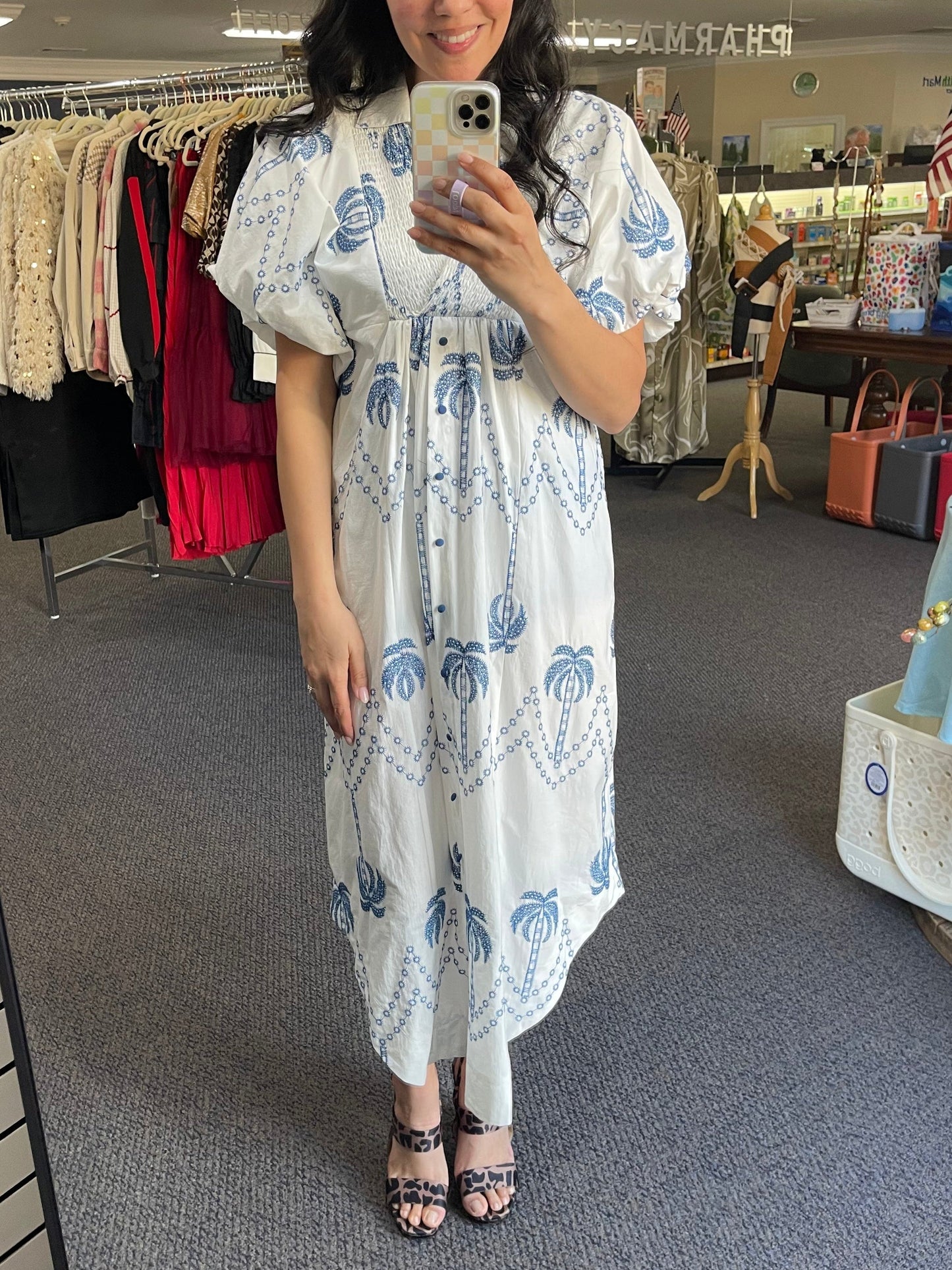 Robe midi imprimé palmiers