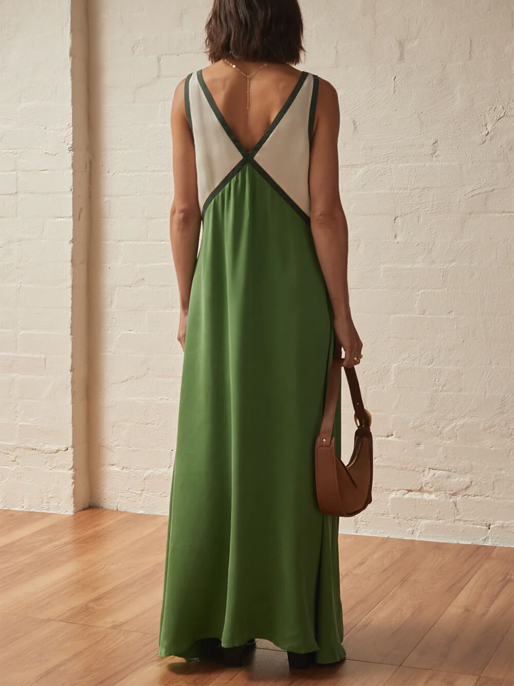 Robe Chic Col V à Couture Couleur Contrastante