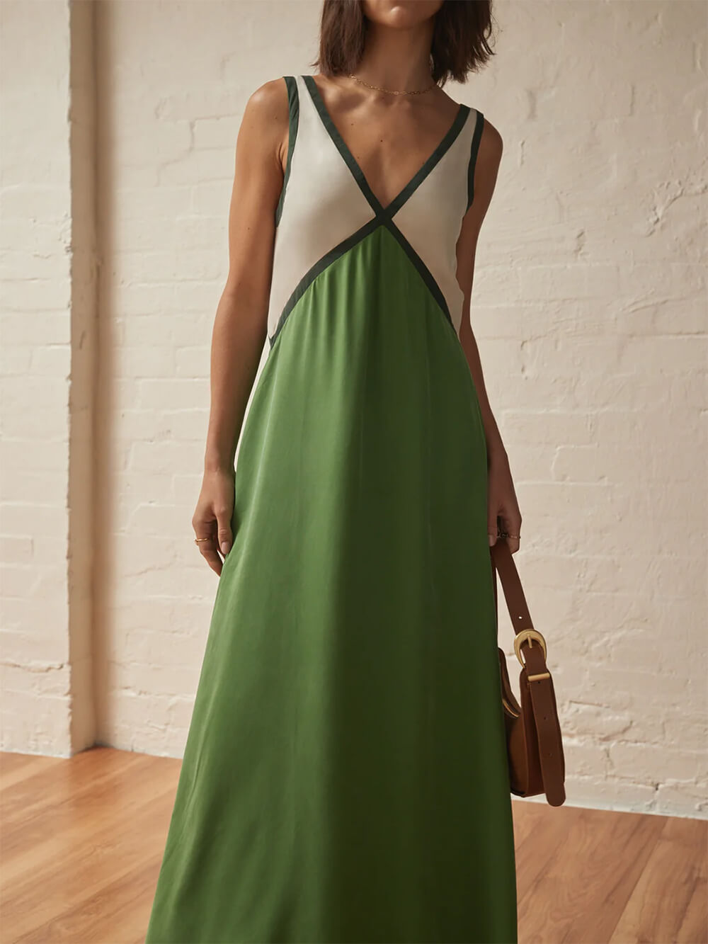 Robe Chic Col V à Couture Couleur Contrastante