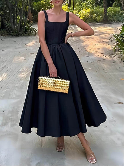Robe longue sans manches, bustier, épaules dénudées, chic et élégante