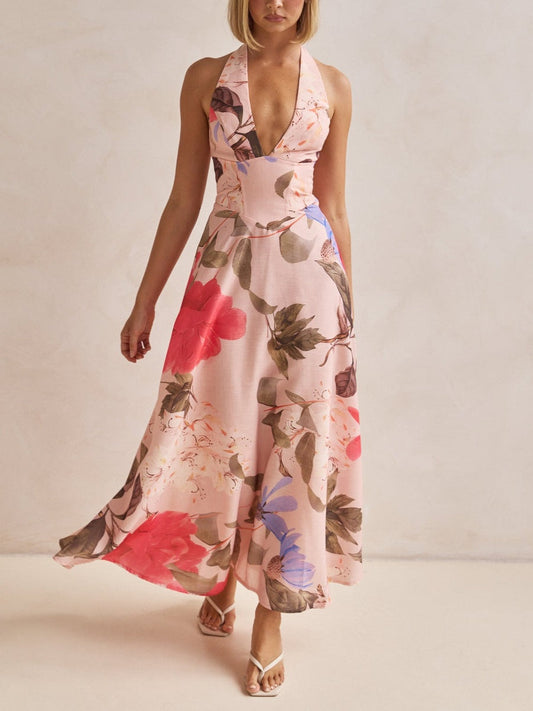 Robe longue décolleté plongeant en V
