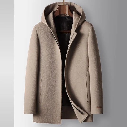 Manteau à capuche 100 % laine
