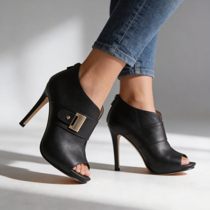 Ellis Open-Toe Buckle Heels