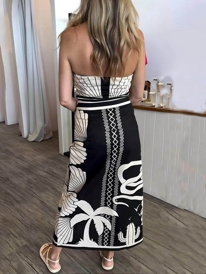 Robe midi unique à imprimé floral épaules dénudées