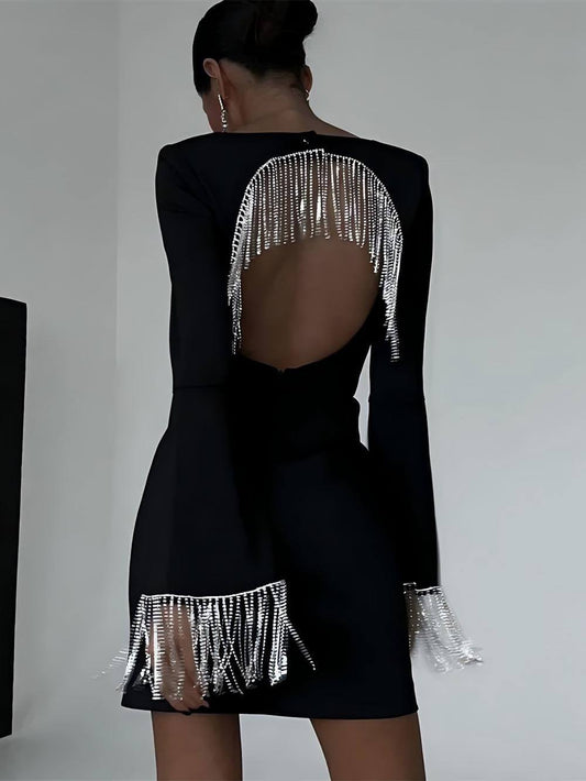 Robe courte dos nu avec chaîne en strass imitation diamant Party Time