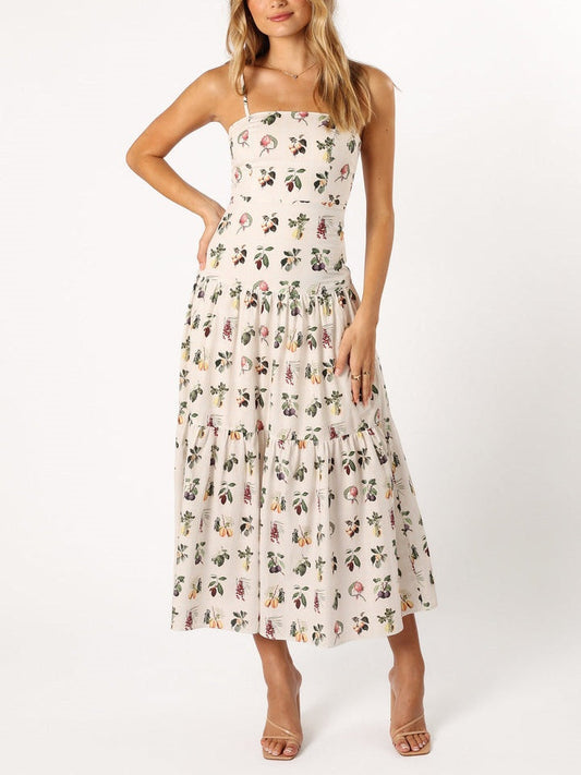 Robe midi florale à imprimé fruits